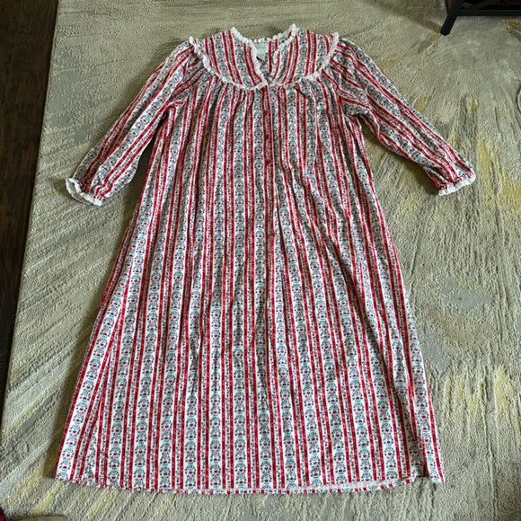 LANZ OF SALZBURG long maxi Nightgown Red white Hearts holiday cotton medium - Picture 1 of 9